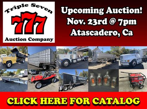 777 auction - This auction will begin closing on WEDNESDAY November 15th at 3pm! Each lot will close every 10 seconds starting with lot #1. ... If items are not paid for by the following business day after the auction 777 Auction Company is given permission to charge the credit card on file which was provided to us to complete the transaction.